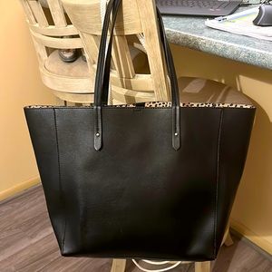 Gap Oversized Faux Leather Black Tote with Leopard Print Interior